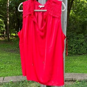 Skies Are Blue Red Sleeveless Bib Collar Blouse